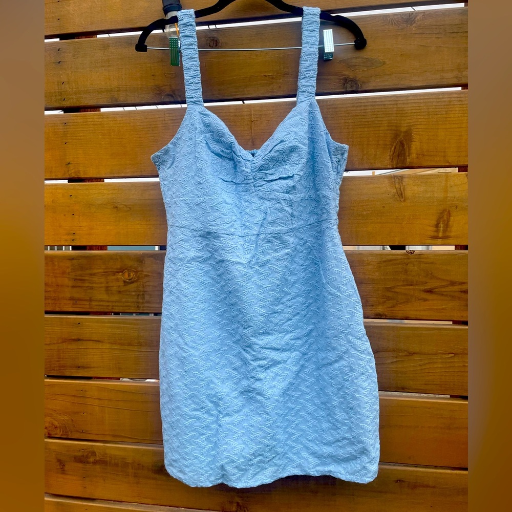 NWT MinkPink Meda Embroidered Sweetheart Mini Dress in Blue Size X-LG